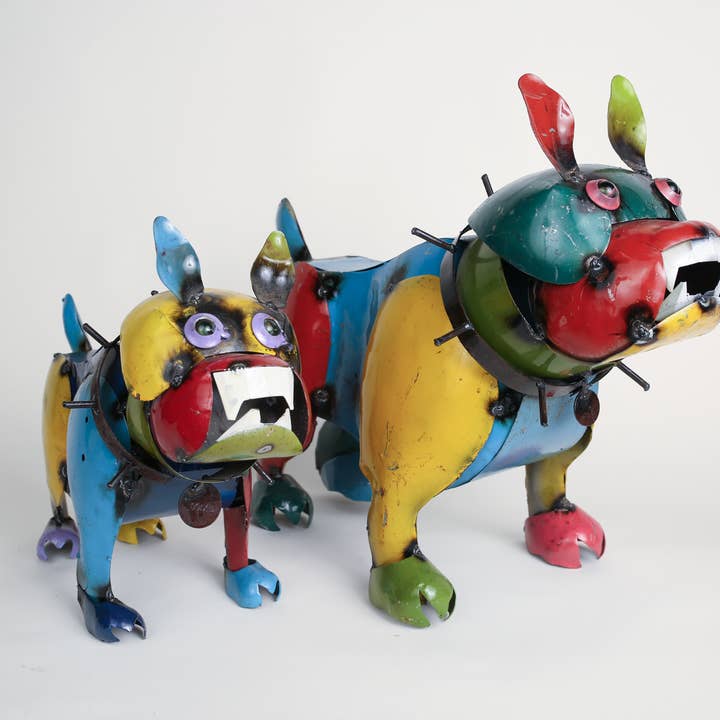 Colorful Metal Bulldog-Garden-Yard Art-Two Sizes-Bulldog for wholesale by My Amigos Imports