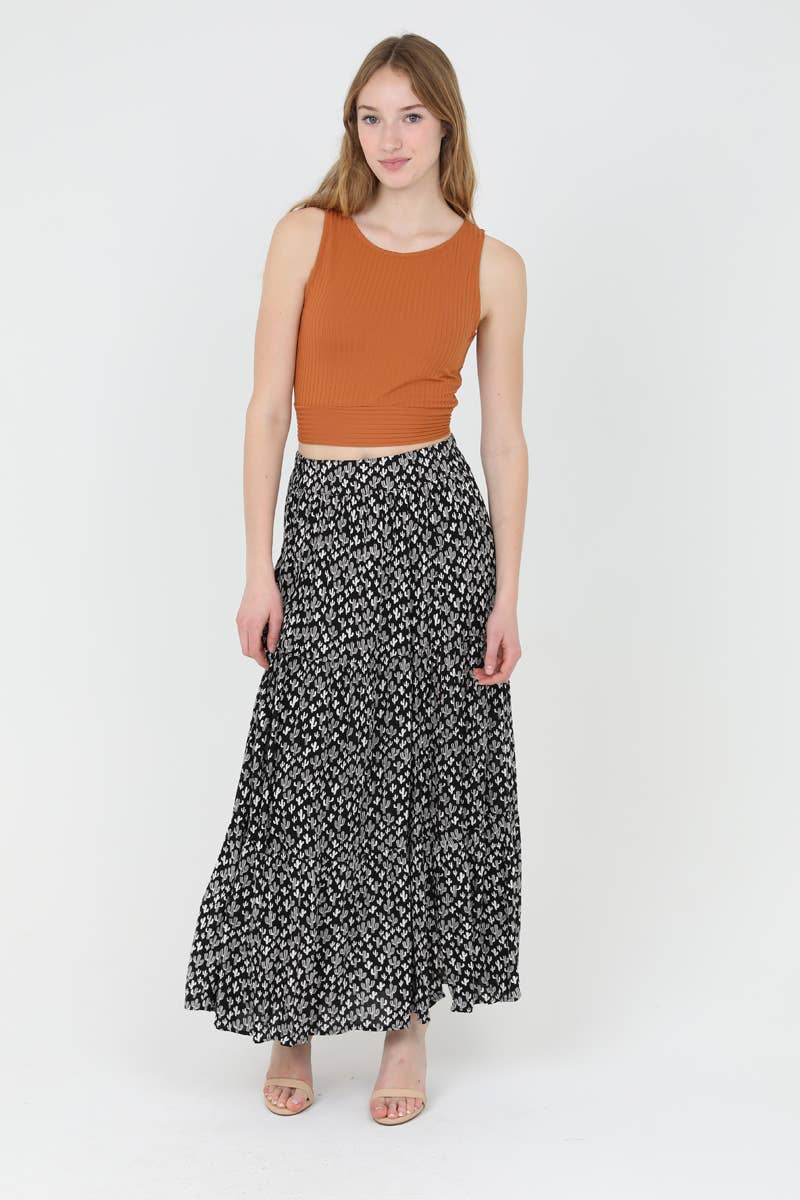 ANGIE – Engroshandel Nederdel - Dame – 26N20-W980 KAKTUSPRINT MAXI NEDERDEL MED ELASTISK TALJE MED SLIDS3