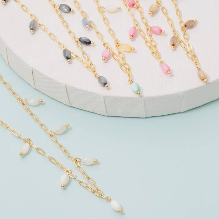 Oval Glass Beads Station Chain Necklace for wholesale by The Looks by Fame Accessories