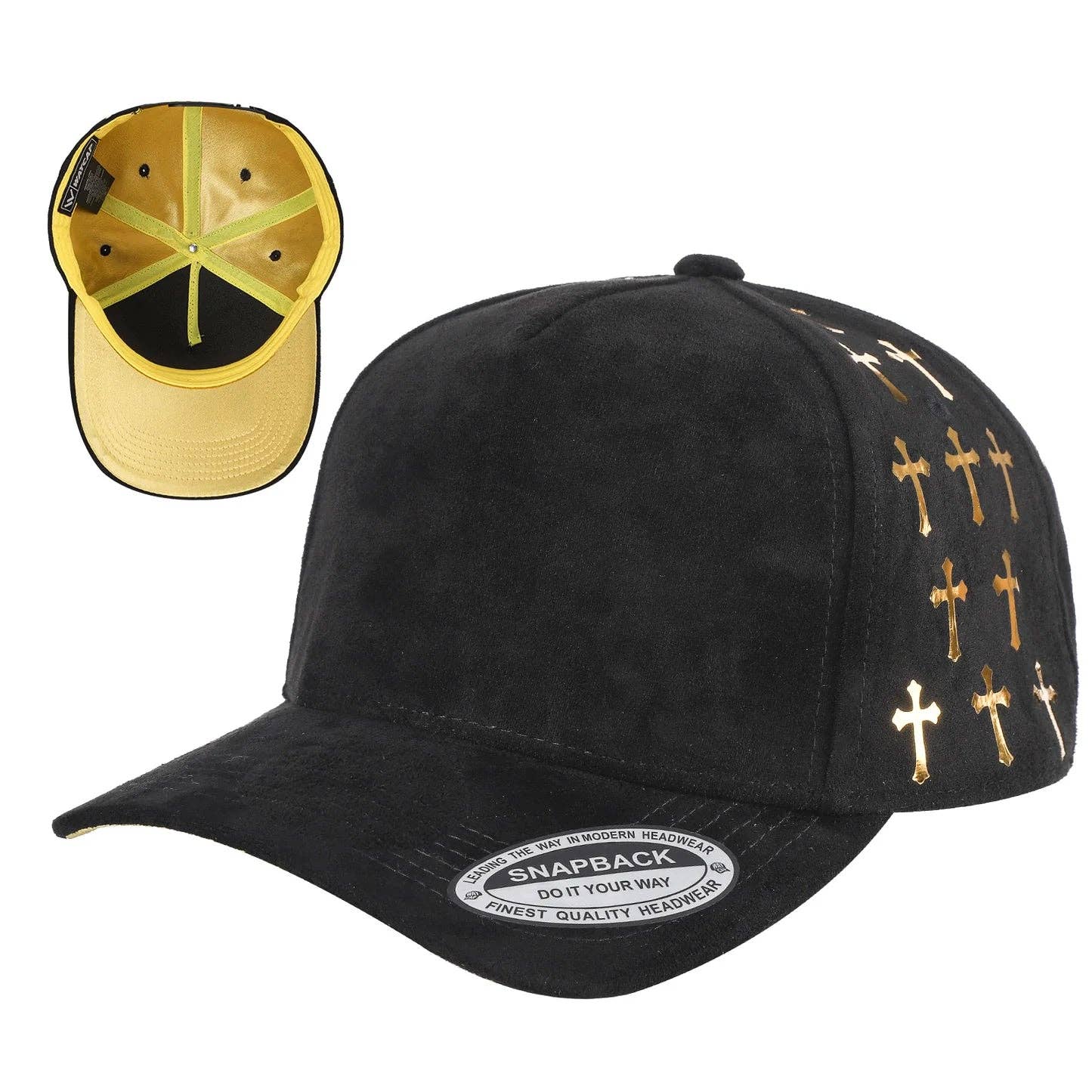 Burzip collection - Wholesale Baseball Cap - Unisex - TC-5SSTG-5PANEL SUEDE FABRIC CAP WITH SATIN GILDING DESIGN-6PCS1