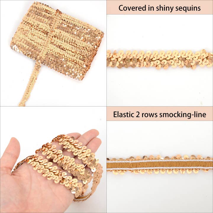 AK Brand - Wholesale Ribbon – Gift wrapping - Elastic Sequin Trim 0.8 Inch Glitter Paillette Ribbon26