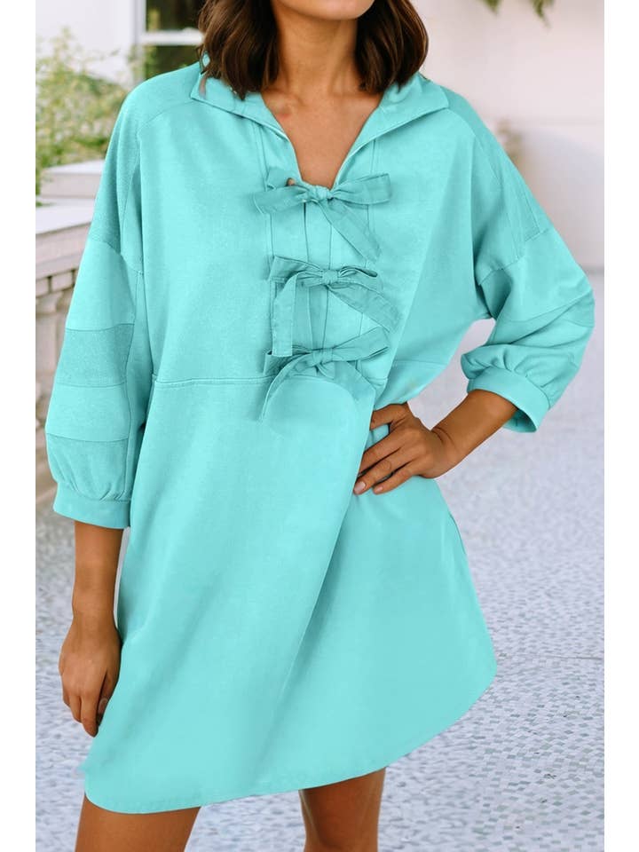 Moonlight Jade LDC Bow Bracelet Sleeve Collared Side Pocket Mini Dress for wholesale on Faire1