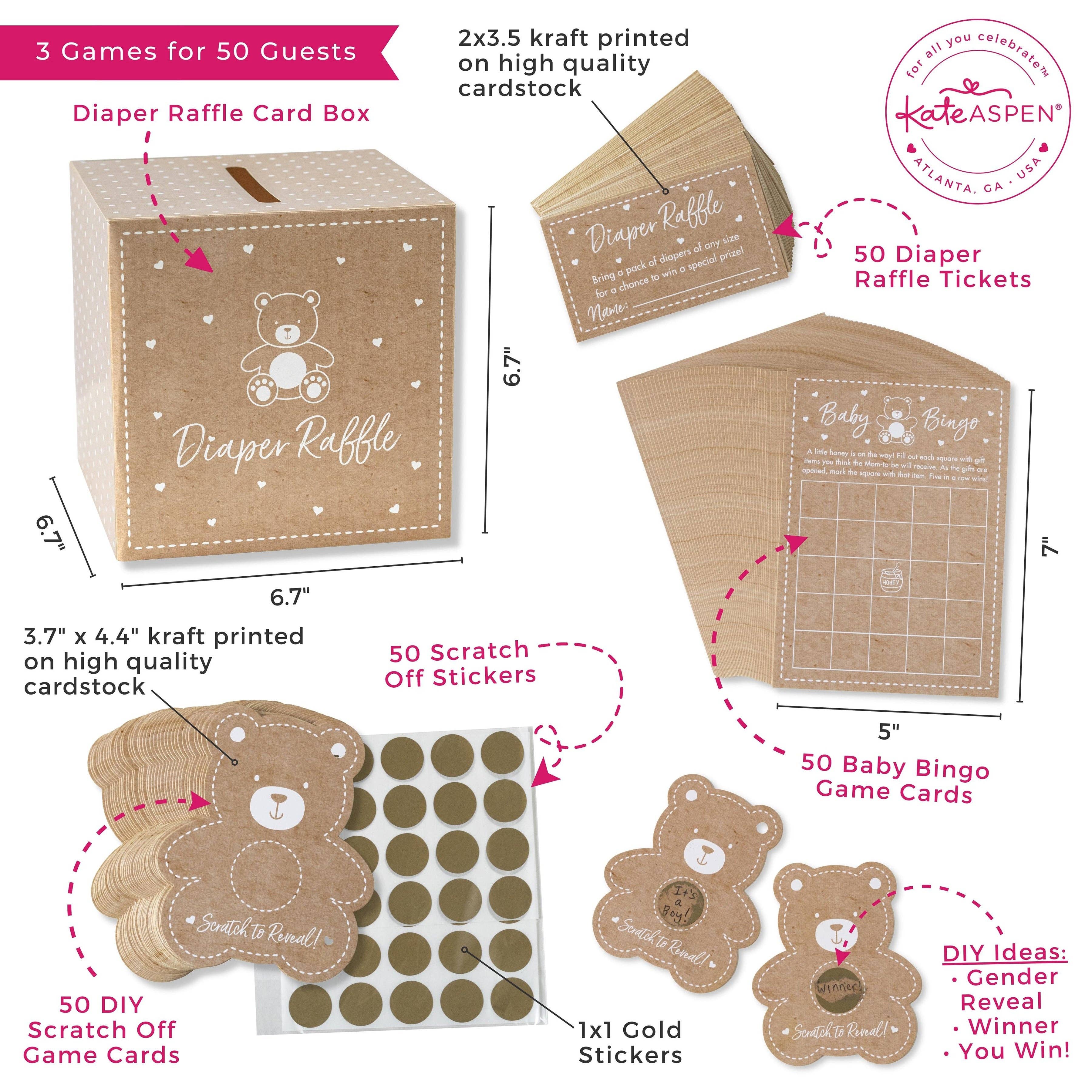 Kate Aspen - Wholesale Card Game - Kraft Bear Diaper Raffle & Scratch Off Game Set6