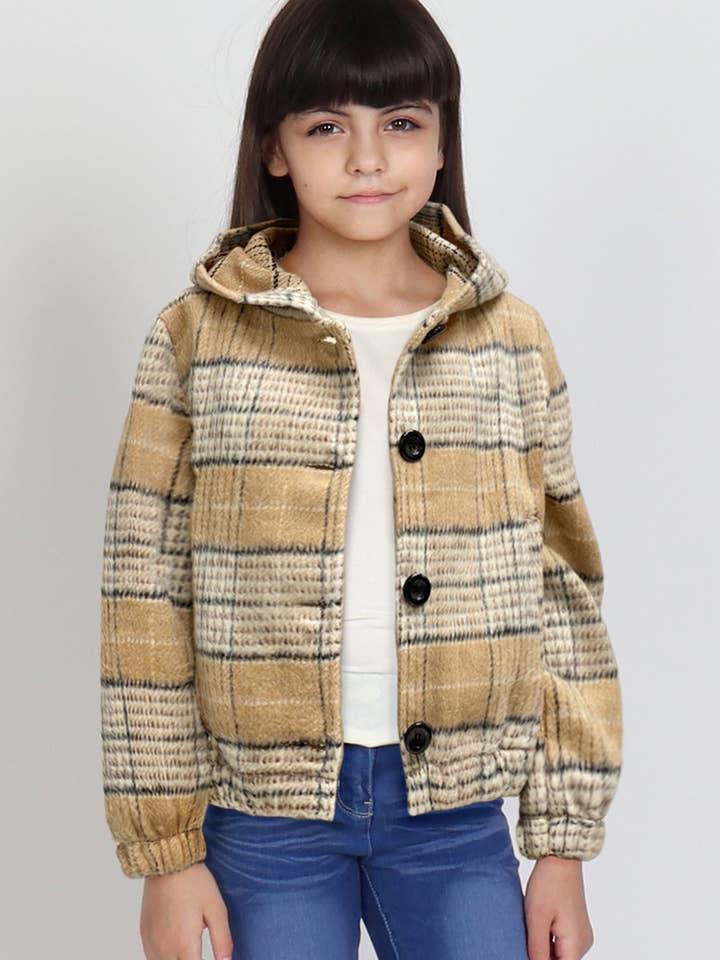 GFJ-Q23-9915B-52 Girl's Flannel Hoodie Jacket W/ Button Down for wholesale by Cutie Patootie Clothing