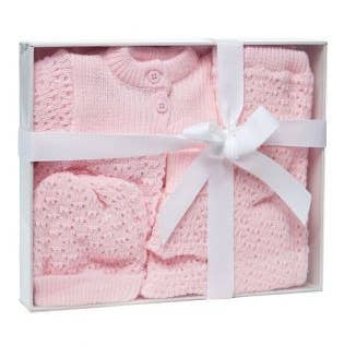 Rose Textiles - Wholesale Clothing Set - Baby - 4 Piece Boxed Pink Knit Layette Set0
