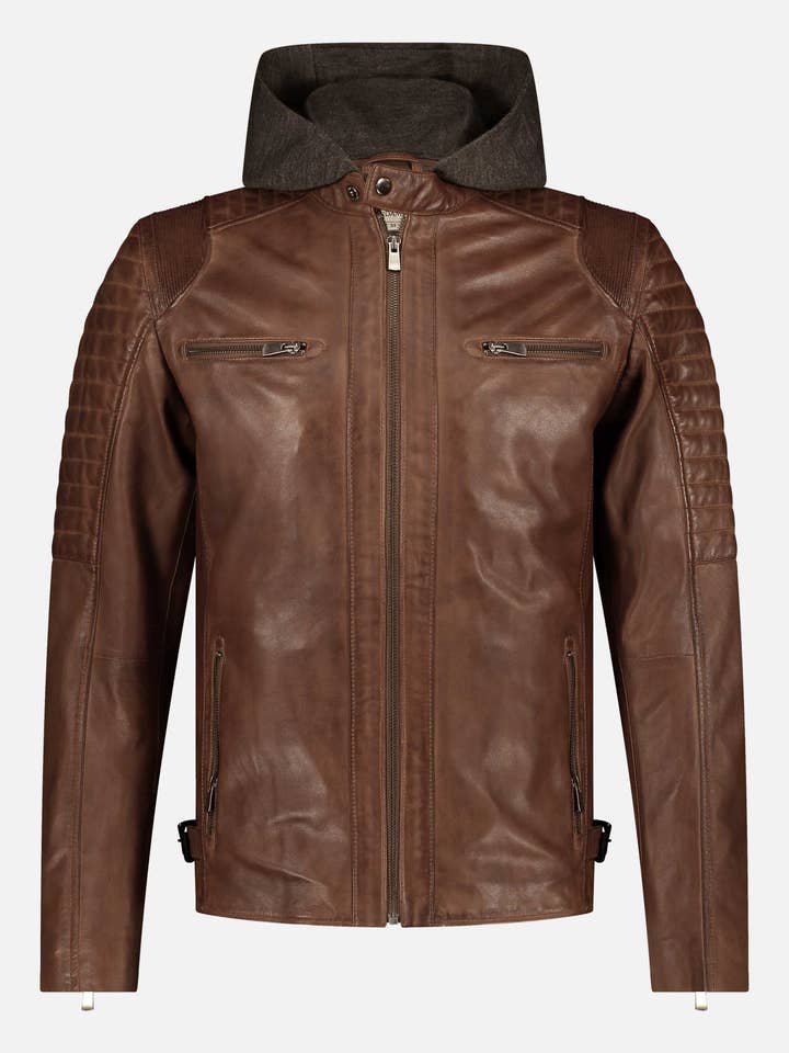 Jasper | Men's Leather Motorcycle Hoodie Jacket for wholesale by Amsterdam Heritage Men's