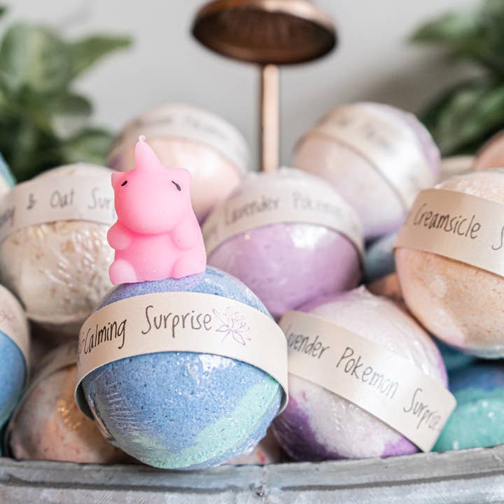 Triple Lotus Wellness - Wholesale Bath Bomb/Fizz - Kids Organic Bath Bombs with Squishy or Pokemon Toy
