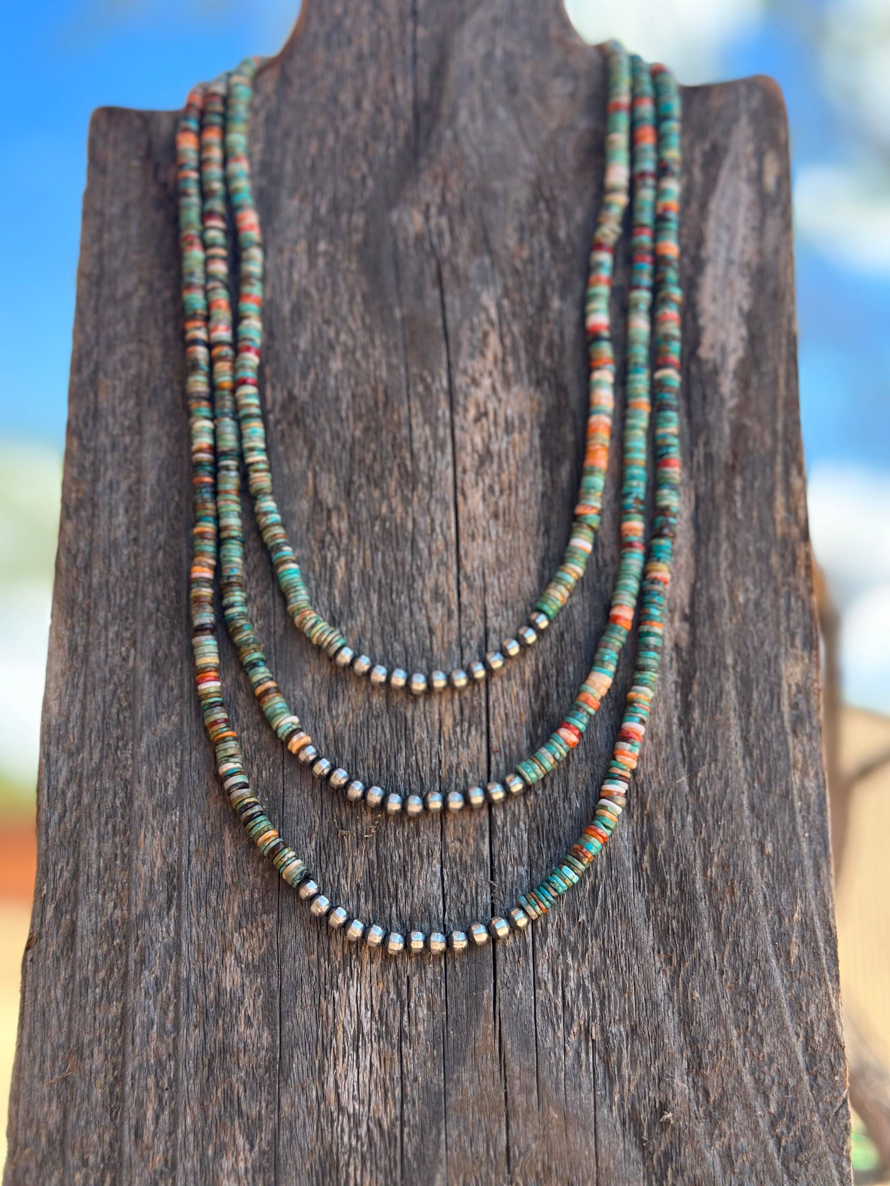 Nizhonitradersllc - Wholesale Beaded/Pearl Necklace - Navajo Kingman Turquoise & Spiny Sterling Silver 5mm Beaded Necklace2