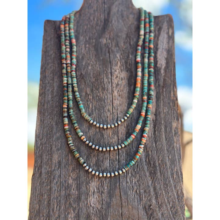 Nizhonitradersllc - Wholesale Beaded/Pearl Necklace - Navajo Kingman Turquoise & Spiny Sterling Silver 5mm Beaded Necklace2