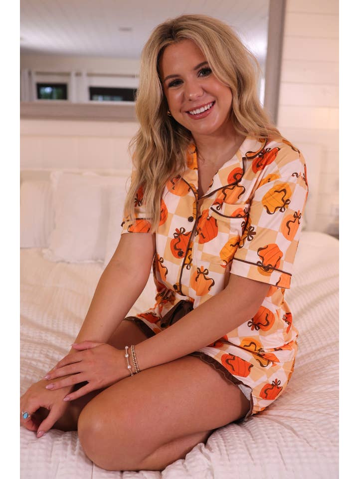 Green Harvest Hues Ruffle Pajama Set for wholesale on Faire9