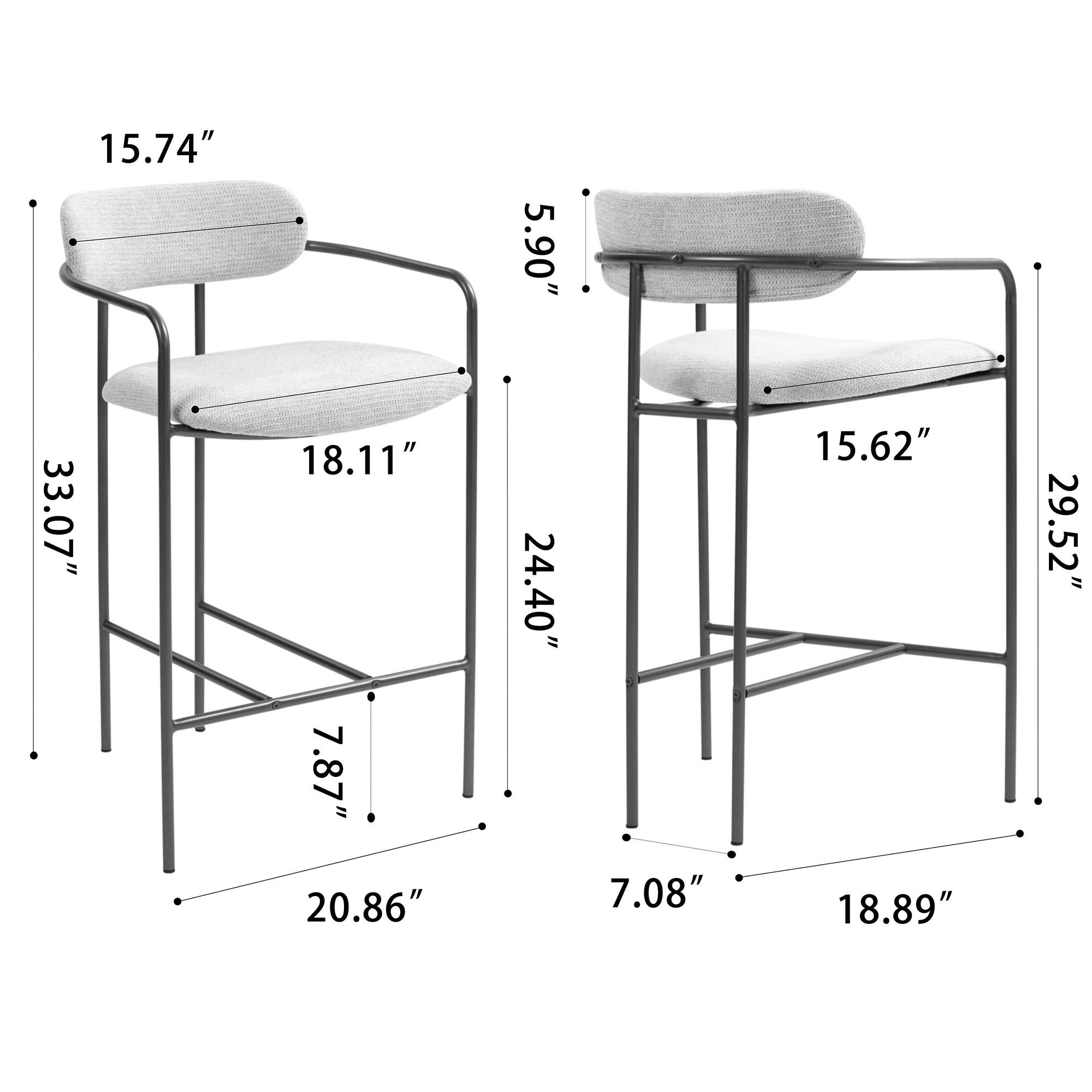 Glamour Home - Vente Tabouret - Ensemble de 2 tabourets de comptoir en tissu tissé beige Berker6