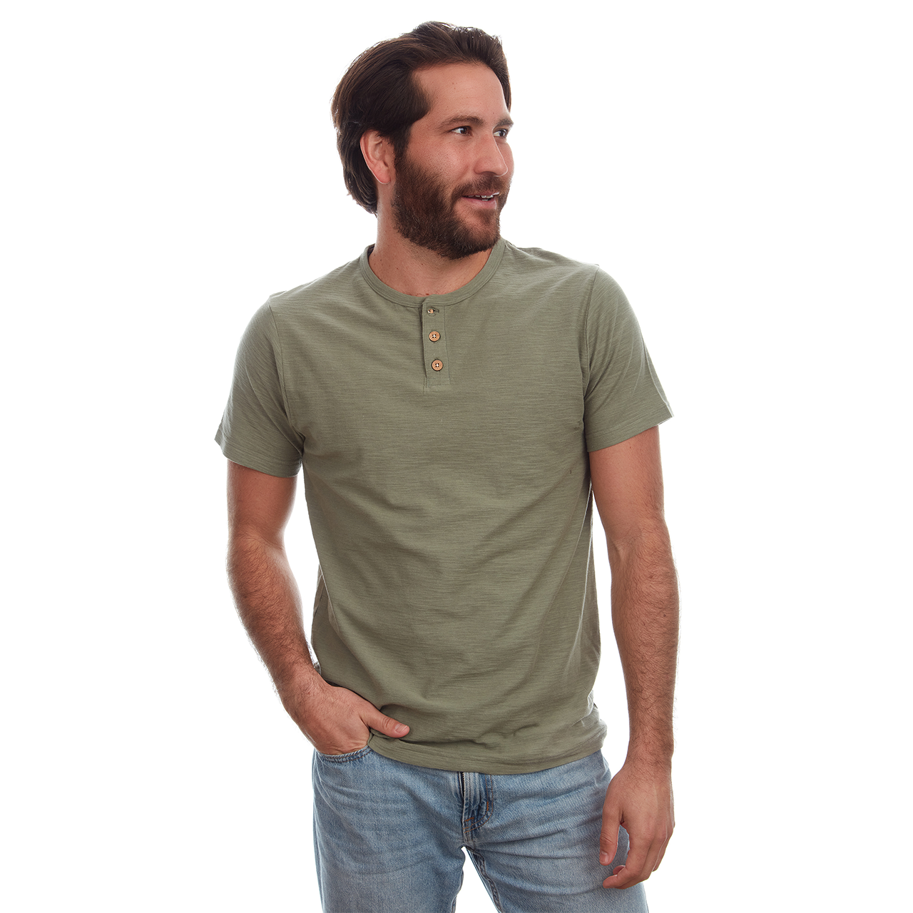 Lt Pine Noel Solid Slub Henley for wholesale on Faire1