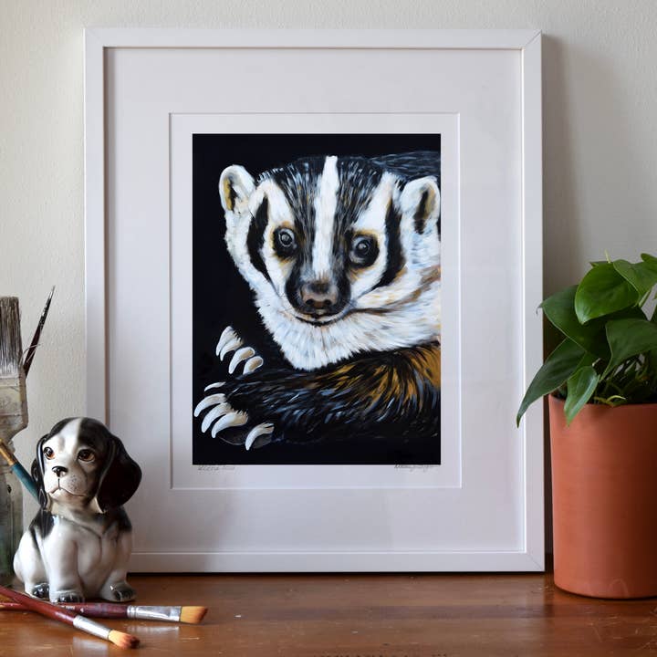 Whimsical Badger Art Print – Woodland Animal Wall Decor for wholesale by Natalie Jo Wright