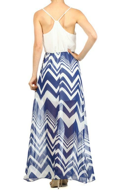 SurelyMine – Vestido - Mulher por atacado – Vestido maxi com estampa Chevron com decote redondo e alças finas4