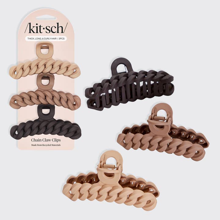 KITSCH – Clips para cabelo - Mulher por atacado – Conjunto Eco-friendly de 3 Grampos de Cabelo Corrente - Tons Neutros