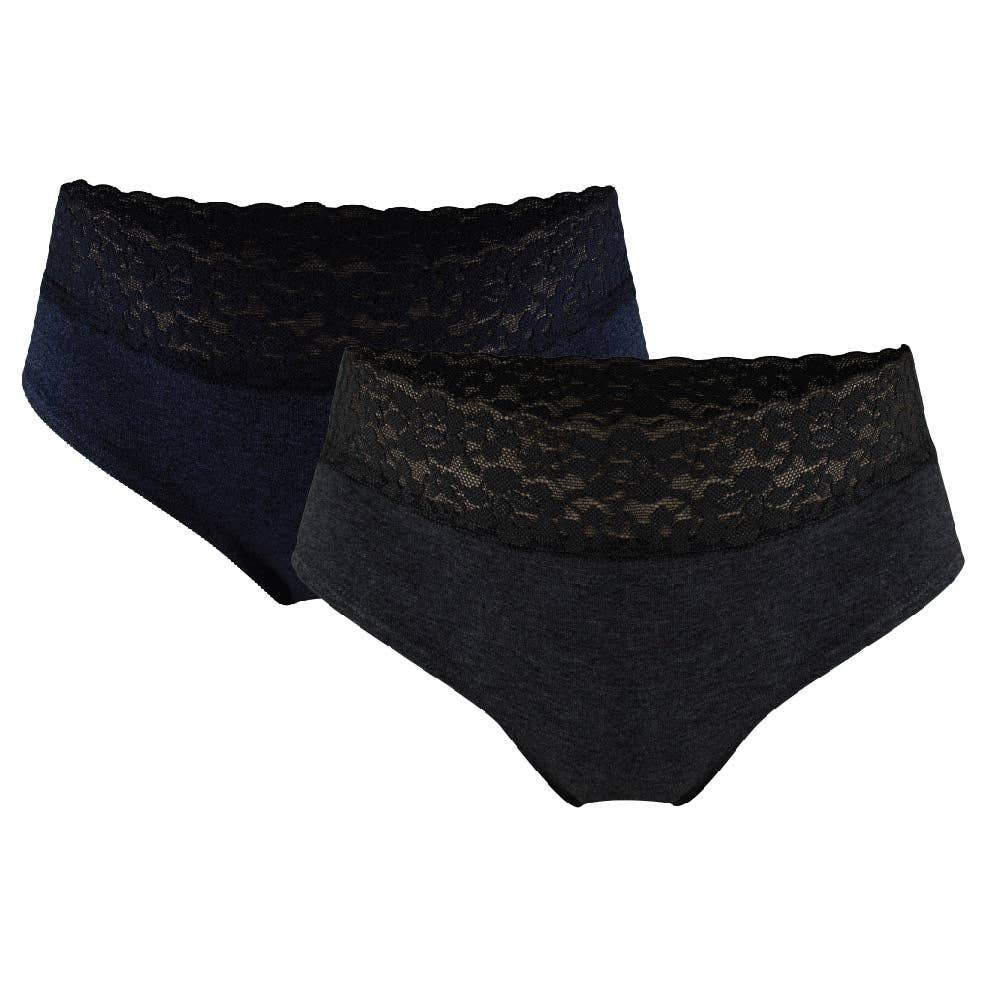 Heather Grey Heather Navy Cotton Lace Hipster 2 Pack Underwear for wholesale on Faire1