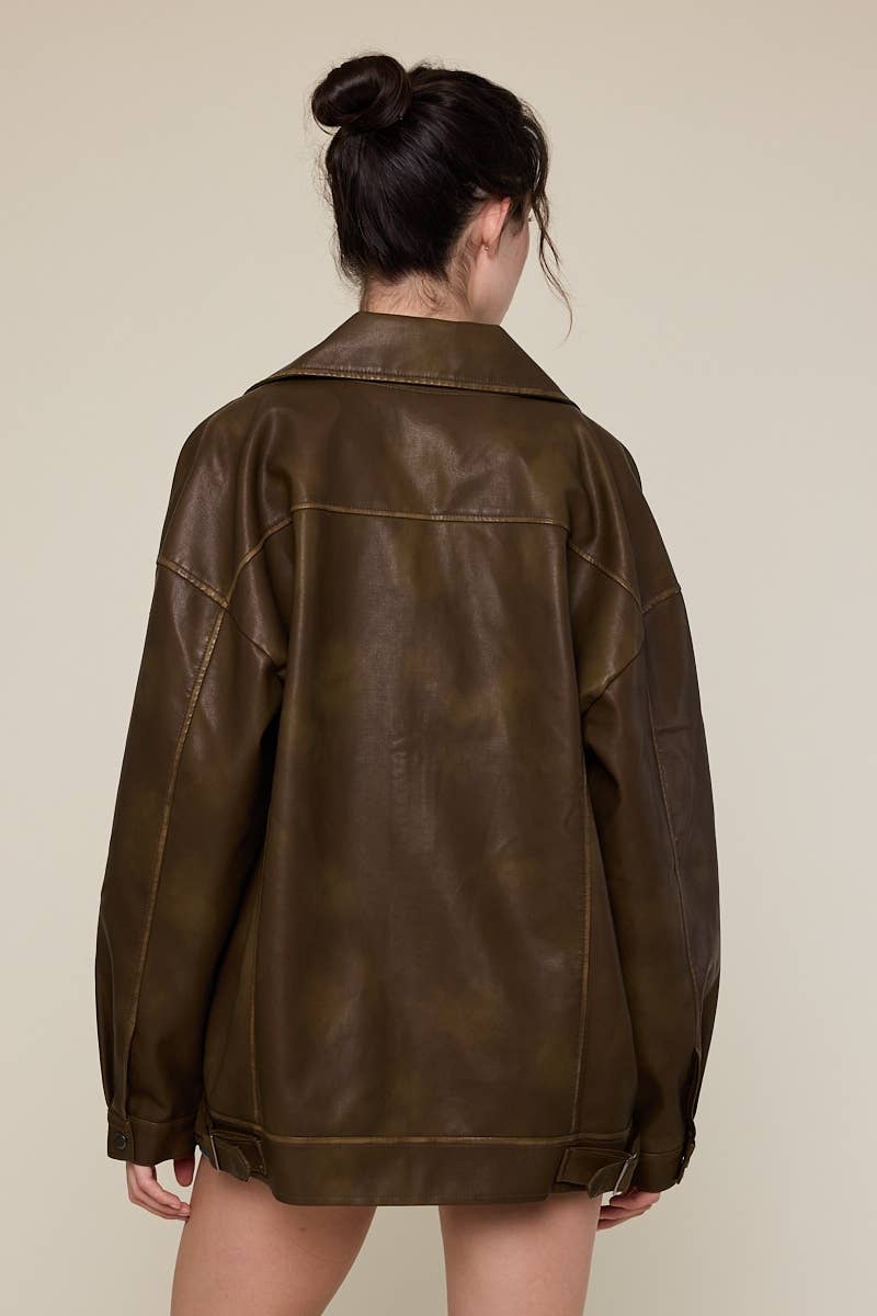 Sky to Moon - Wholesale Leather Jacket - Women's - FAUX LEATHER COLLARED OVERSIZED CASUAL JACKET3