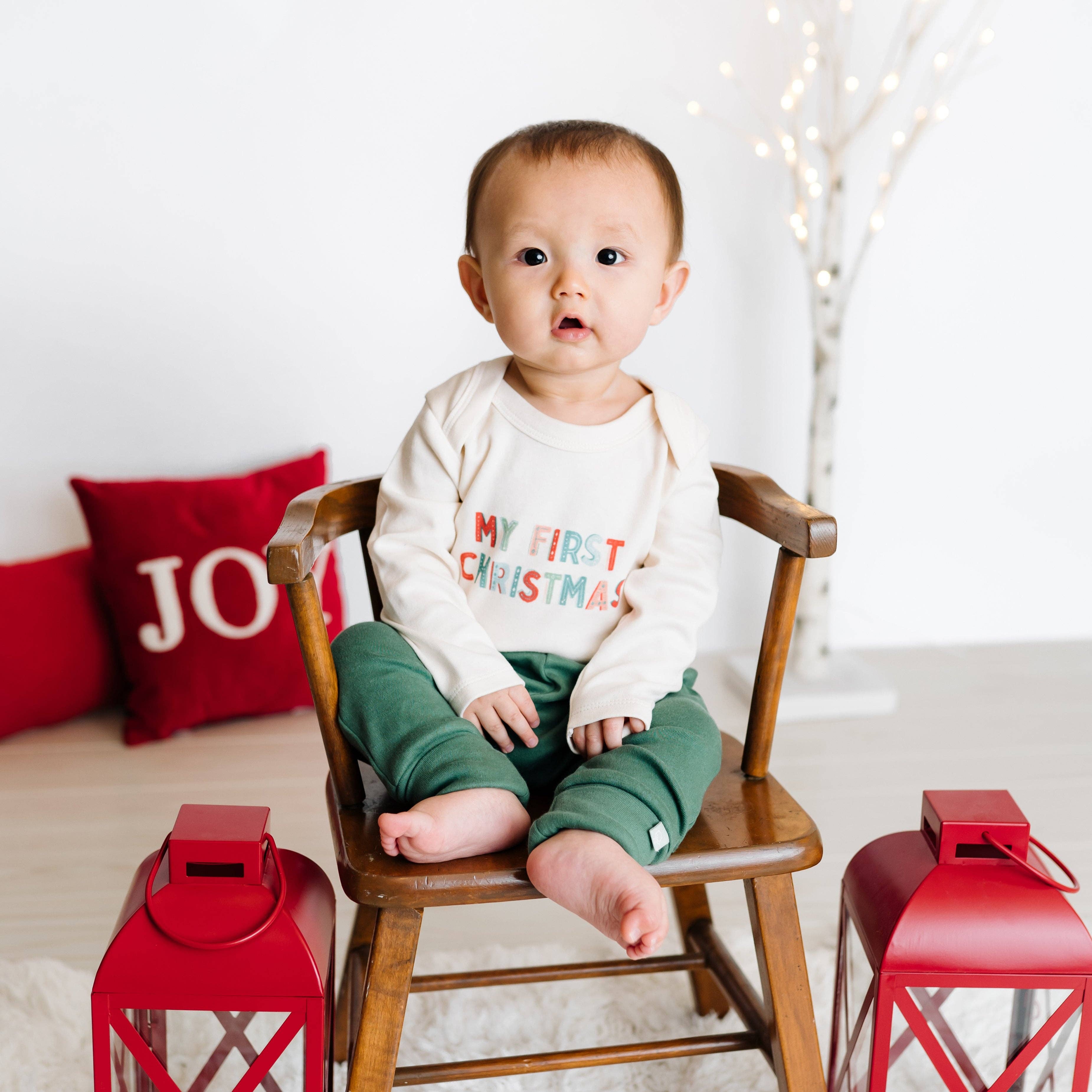 Default graphic baby onesie | my first christmas long sleeve organic for wholesale on Faire2