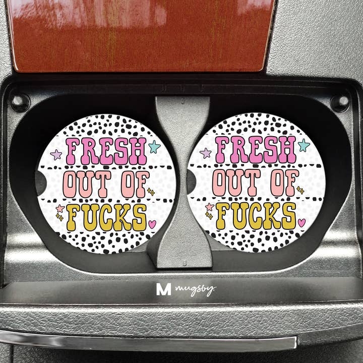 Fresh Out of Fucks Funny Car Coasters for wholesale by Mugsby