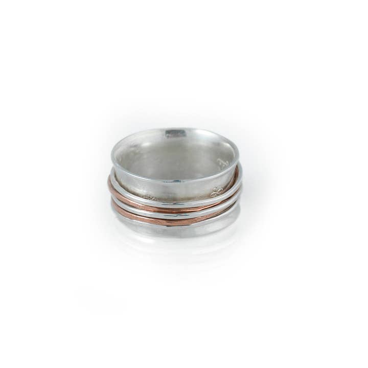 Håndlavet sølvspinner med 5 bånd af sølv og kobber for engroshandel hos Frankly Lovely Jewellery