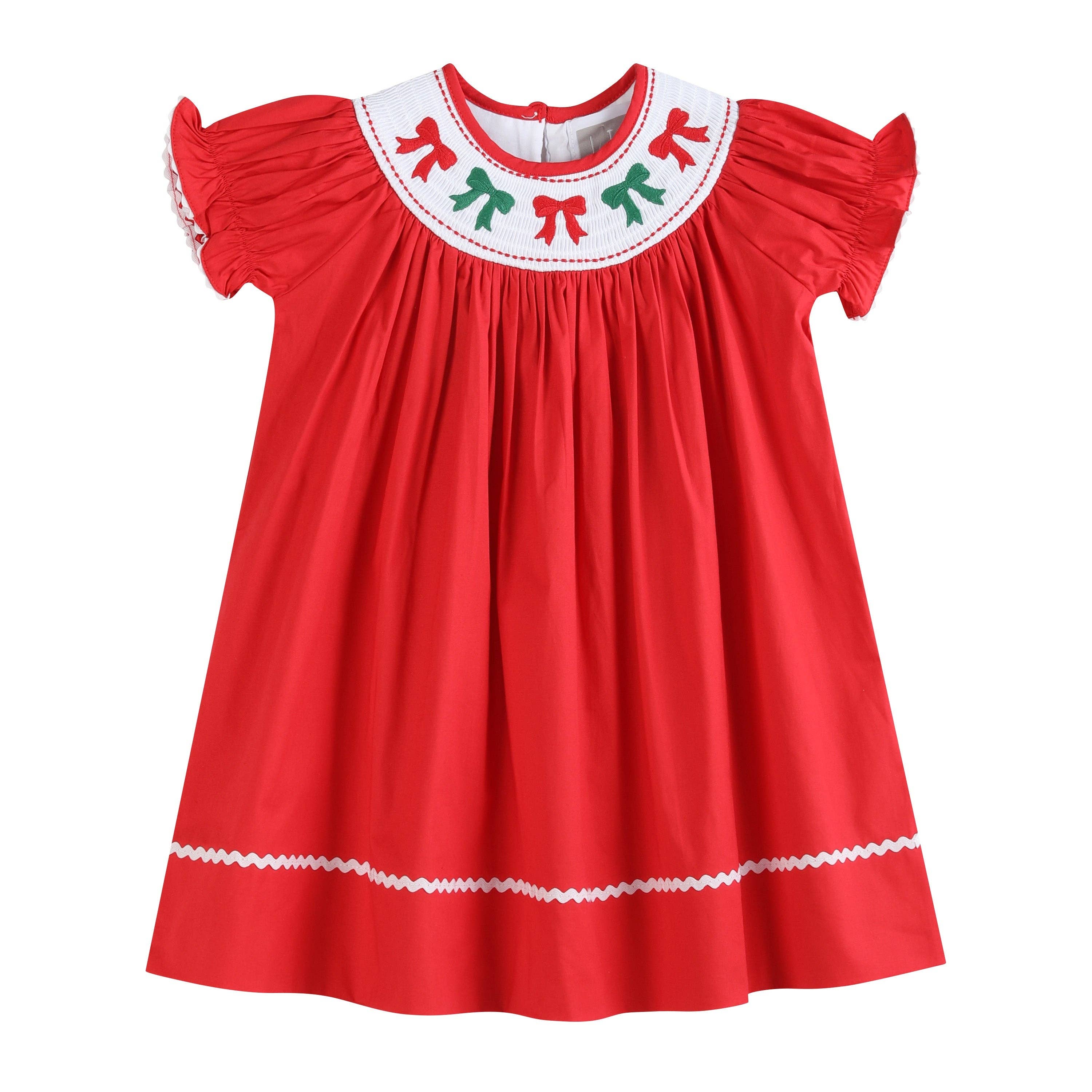 Lil Cactus – Großhandel Kleid – Kinder – Rotes Weihnachts-Schleifen-Smockkleid im Bischofsstil0