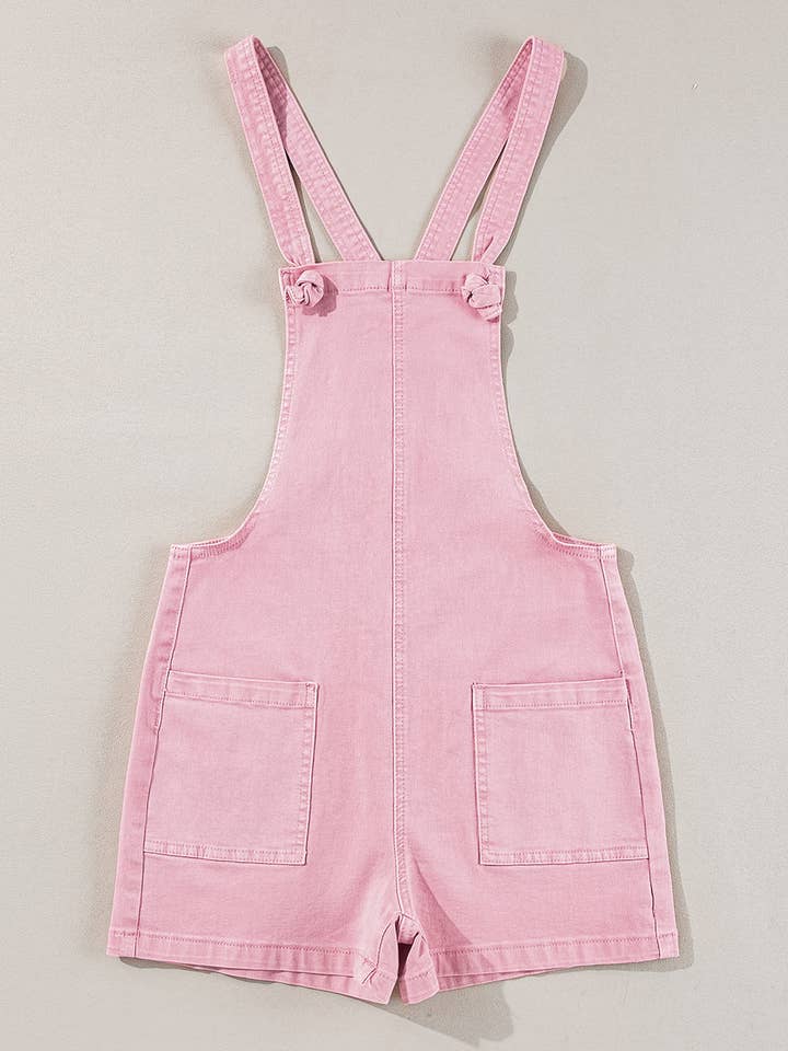 Solid denim romper med knudestropper og lommer for engroshandel hos LALA LOO