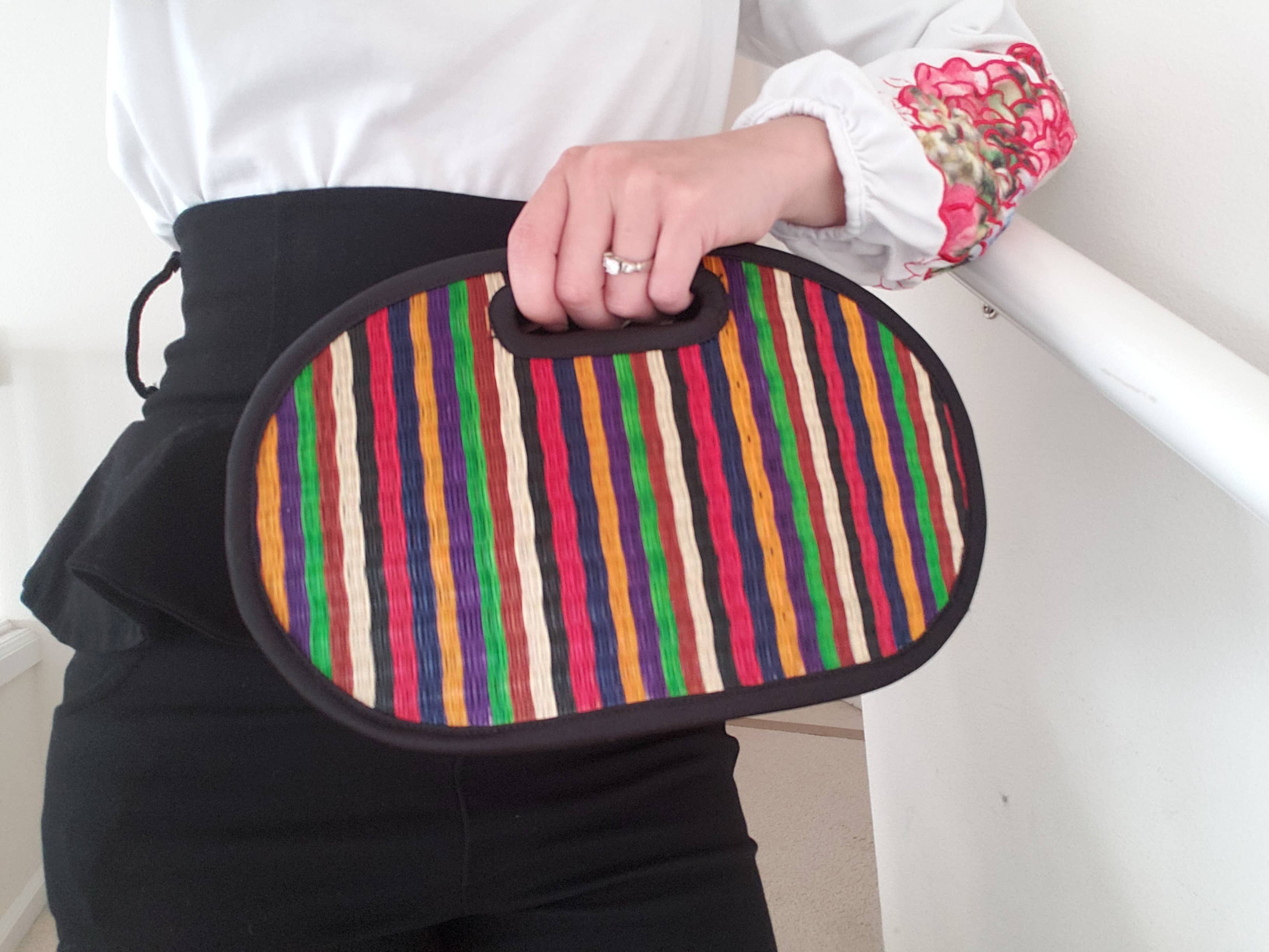 Baskets of Cambodia - Wholesale Clutch Bag - Women's - Mini Oval Collapsible Traveler Clutch W/ Handle & Strap0