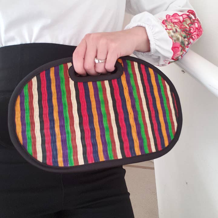 Baskets of Cambodia - Wholesale Clutch Bag - Women's - Mini Oval Collapsible Traveler Clutch W/ Handle & Strap0