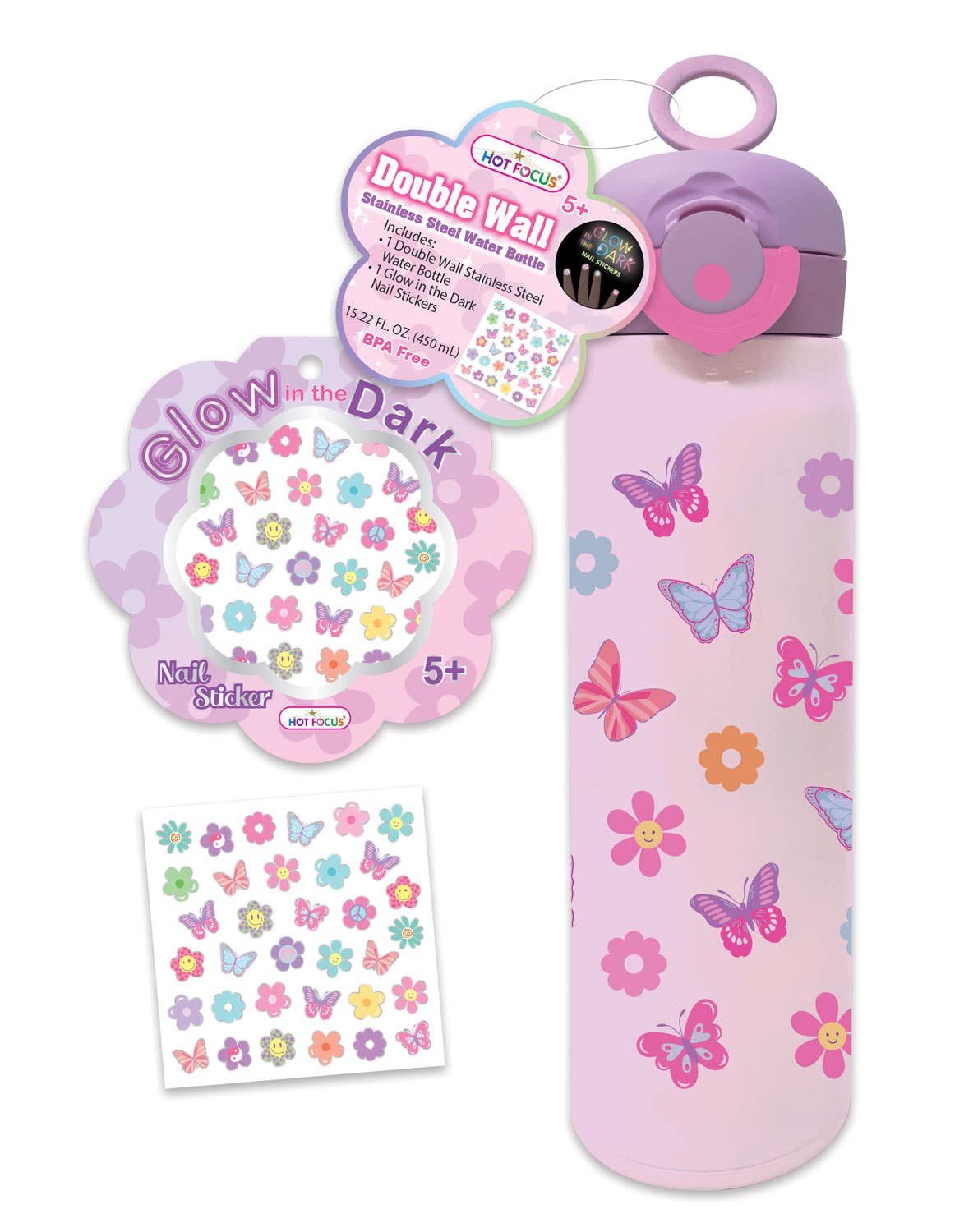 Hot Focus, Inc. - Wholesale Water Bottle - Double Wall Stainless Steel Water Bottle, Tie Dye Butterfly
