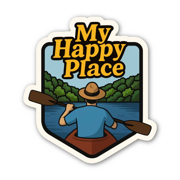 Mein Glücksort Kajak Aufkleber | Männlicher Kanufahrer für den Großhandel von Jones Sticker Co