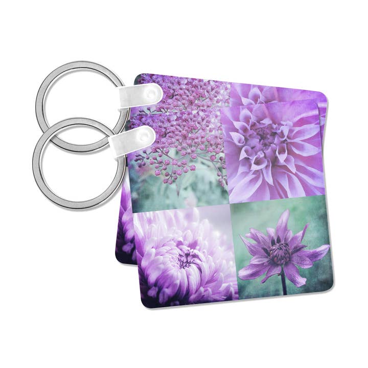 3dRose, Kwartet van Vier Bloemenafbeeldingen in Pastelmat Paars, Sleutelhanger voor wholesale door 3dRose