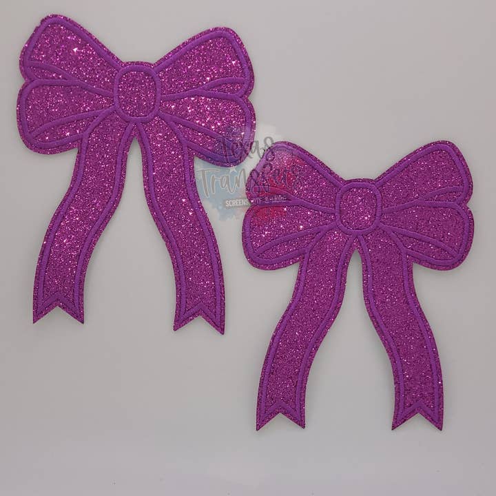 Texas Transfers - Wholesale Patch - Purple Glitter 4.5" Bow Set Iron-On PATCH