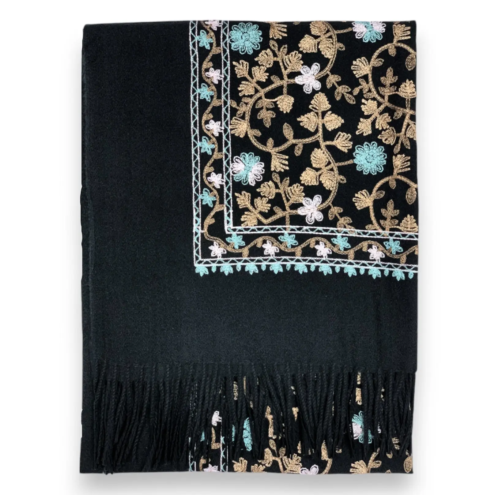 London Scarves - Wholesale Scarf - Women's - Embroidery flower print on blank canvas with tassels  1