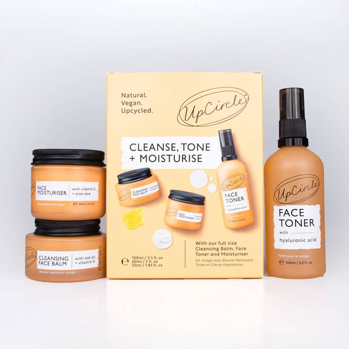 UpCircle Beauty UK - Wholesale Facial Care Set/Kit - Eco Friendly Vegan Gift - Cleanse, Tone + Moisturise Set