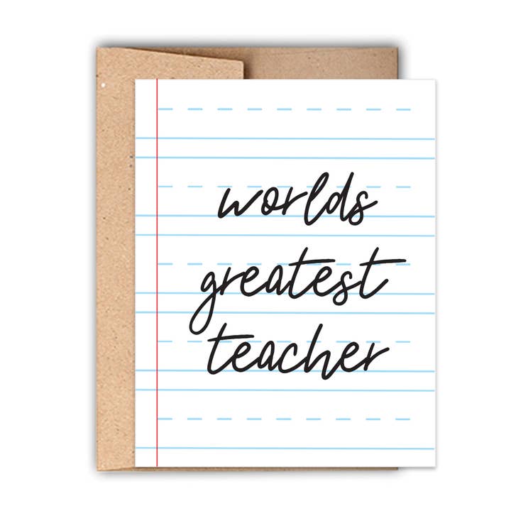 Worlds Greatest Teacher Appreciation Letterpress Card for wholesale by Stack Paper Press