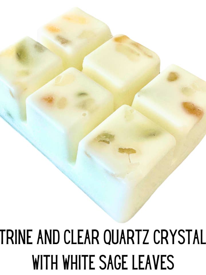 Wax Melts Infused with Real Crystals and White Sage Leaves for wholesale by Picki Nicki
