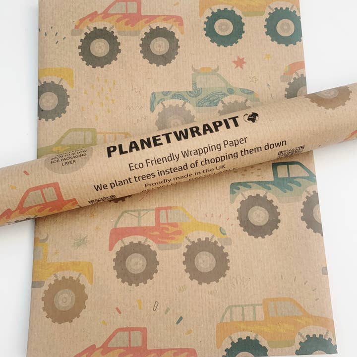 PlanetWrapIt โ wholesale Wrapping paper roll โ Big Truck Recycled Kraft Wrapping Paper Gift Wrap2