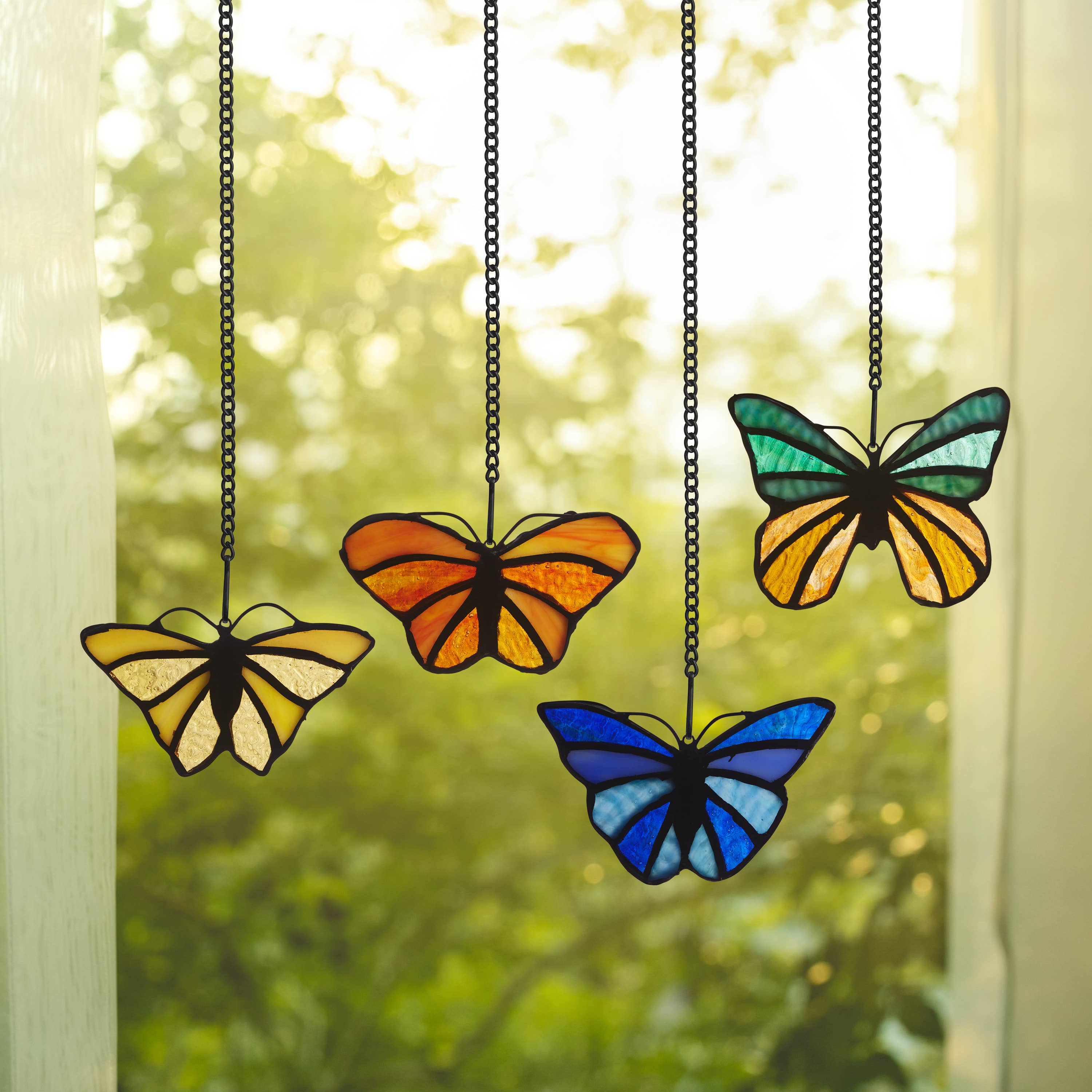River of Goods - Wholesale Suncatcher - 3.2"H Butterfly Kaleidoscope Stained Glass Window Panel Set6