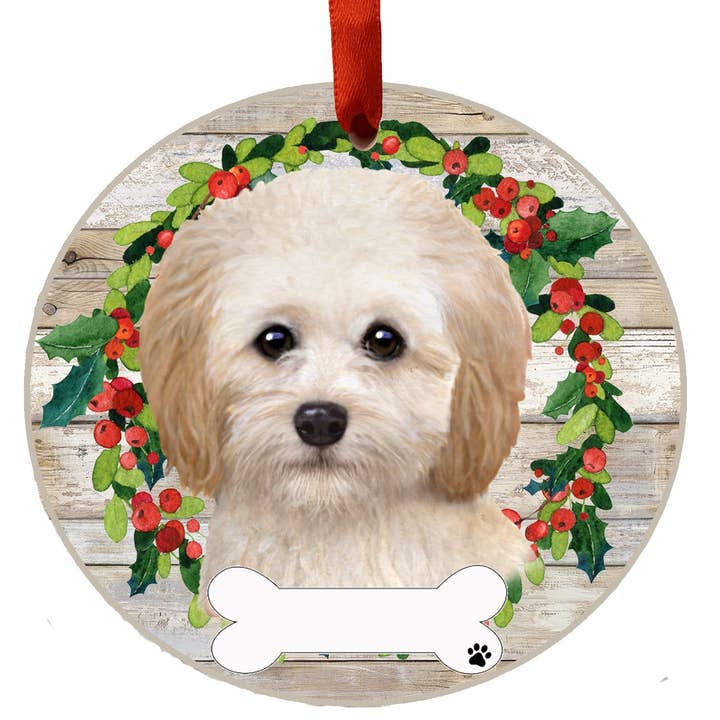 Cockapoo Ceramic Wreath Ornament for wholesale by E&S Pets