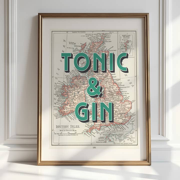 Tonic & Gin - Great Britain Map Art Print for wholesale by Timmy Loves
