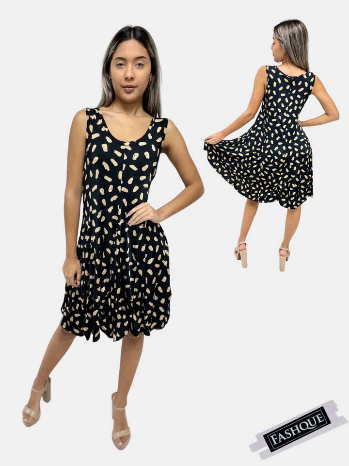 Ärmelloses Pull-Over-Detail Bubble Panel Kleid - D066 für den Großhandel von Fashque Designs