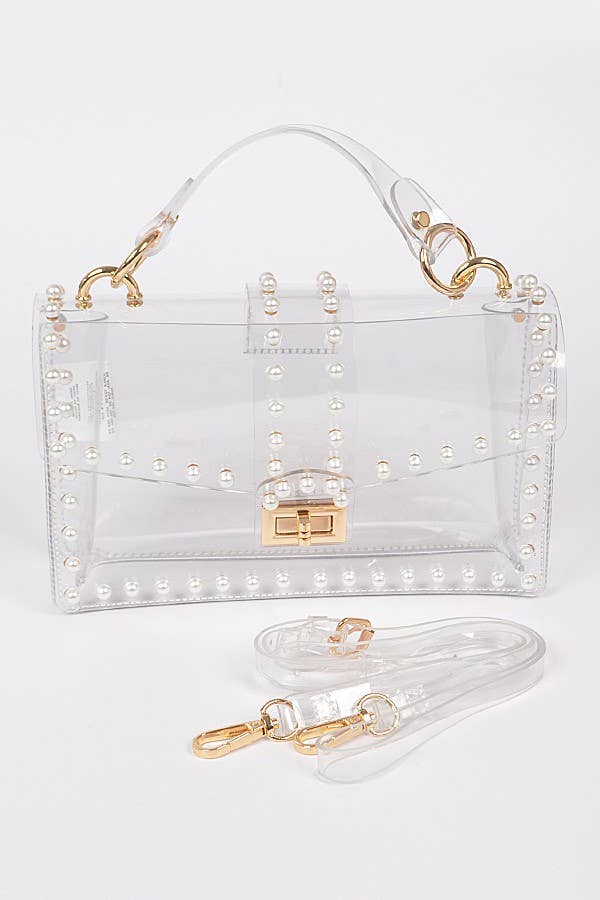 Oblige by G - Wholesale Top Handle Bag - Women's - pearl-accented clear handbag HPC3490