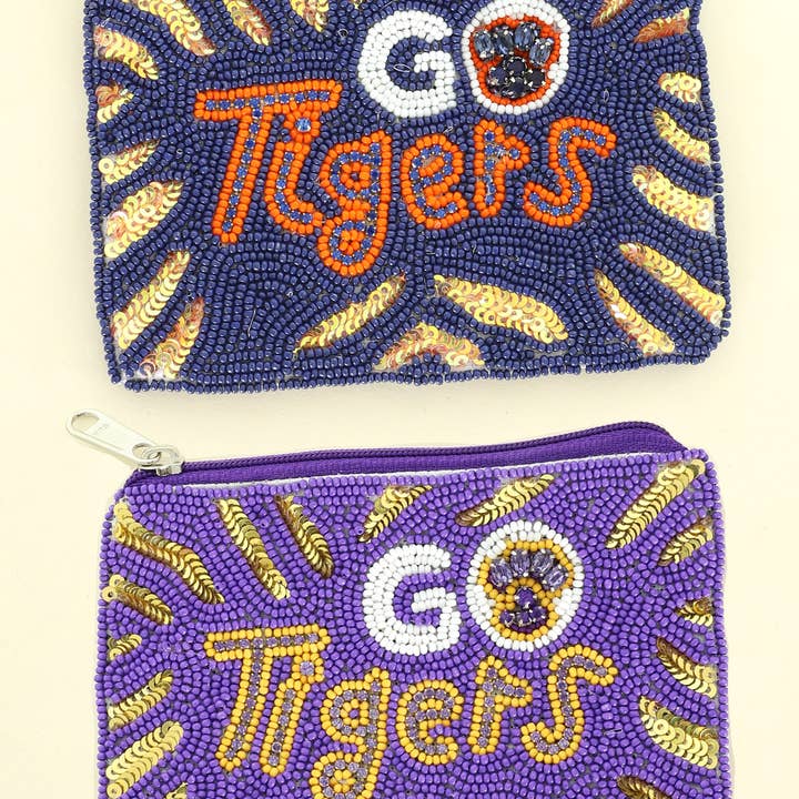 SP Sophia Collection - Wholesale Coin Purse - Women's - Gold Tigers Seed Beaded Football Coin Bag 2