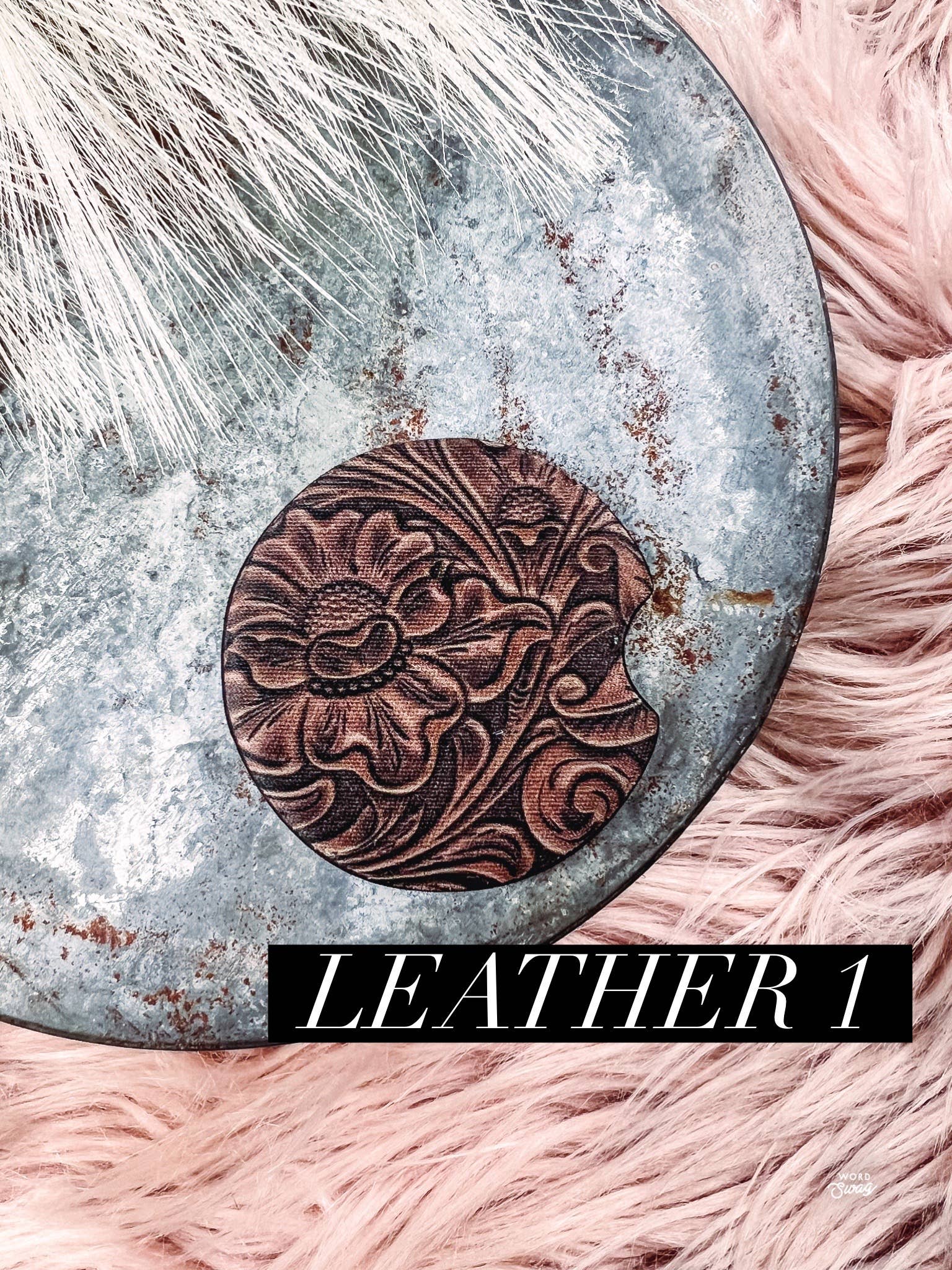 Burro Threads Co. - Vente Sous-verre pour voiture – femme - Sous-verre pour voiture de la collection Tooled Leather0