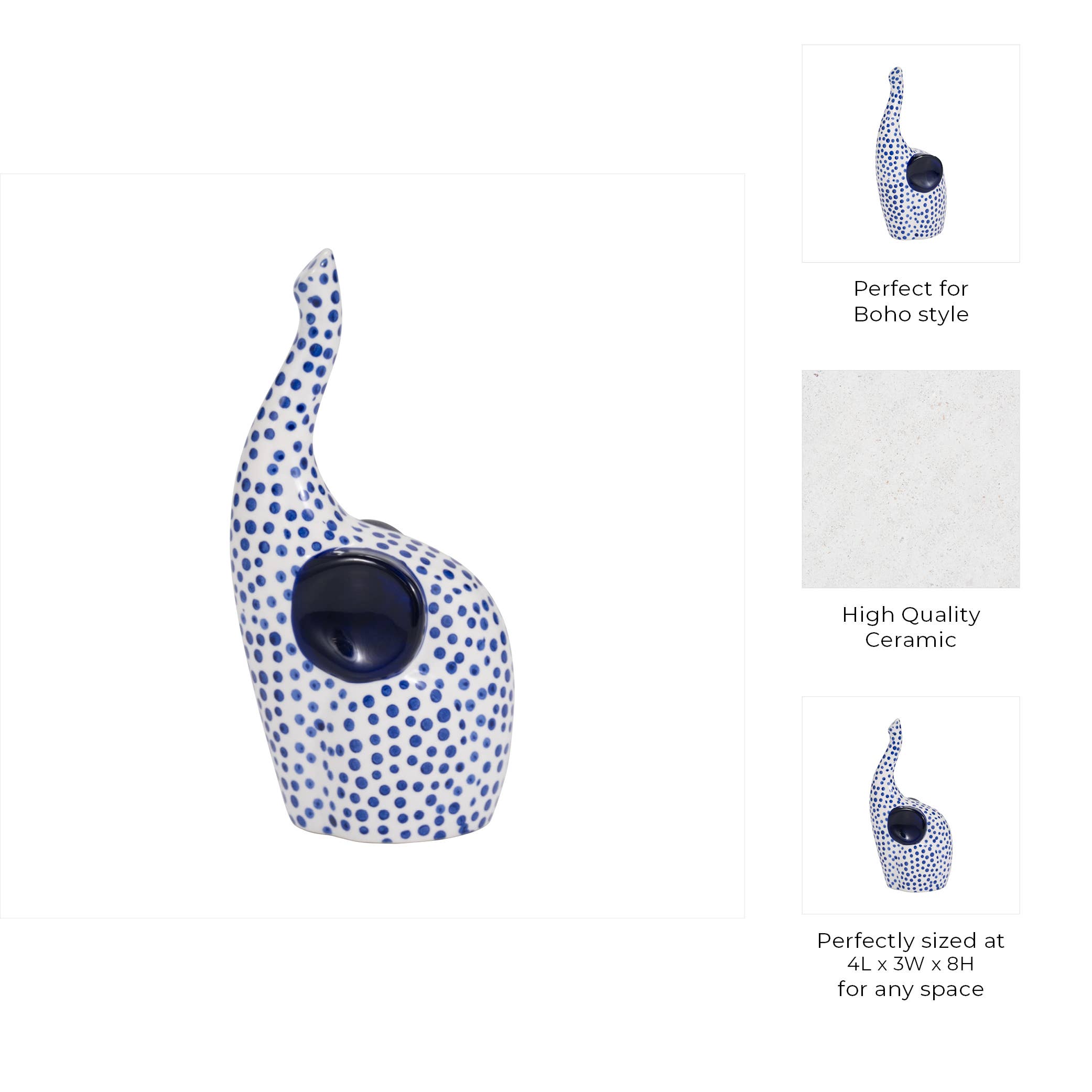 Sagebrook Home - Wholesale Decorative Figurine - Blue/White 8x4 in. Stoneware Hand-Stamped Trunk Up Elephant2