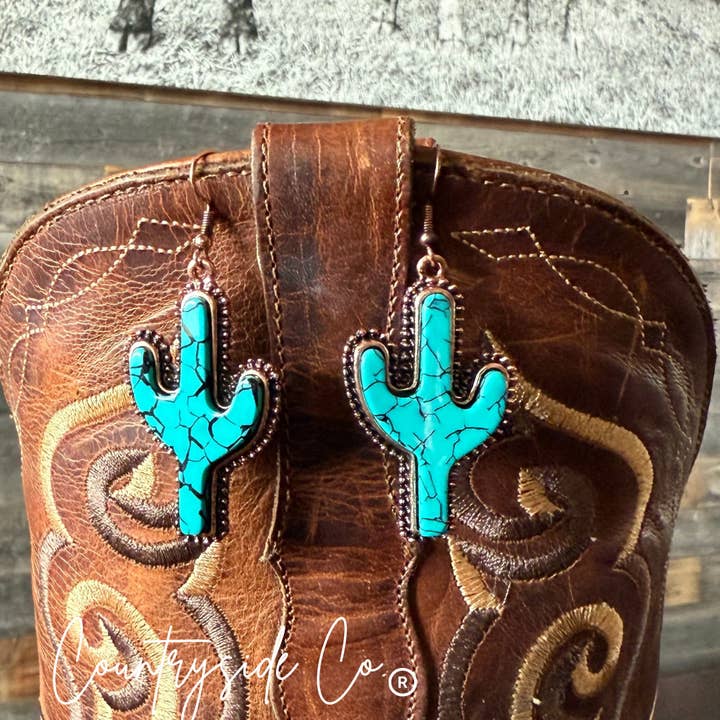 Cactus Dangle Earrings for wholesale by Texas Western Cowhide Bags and More