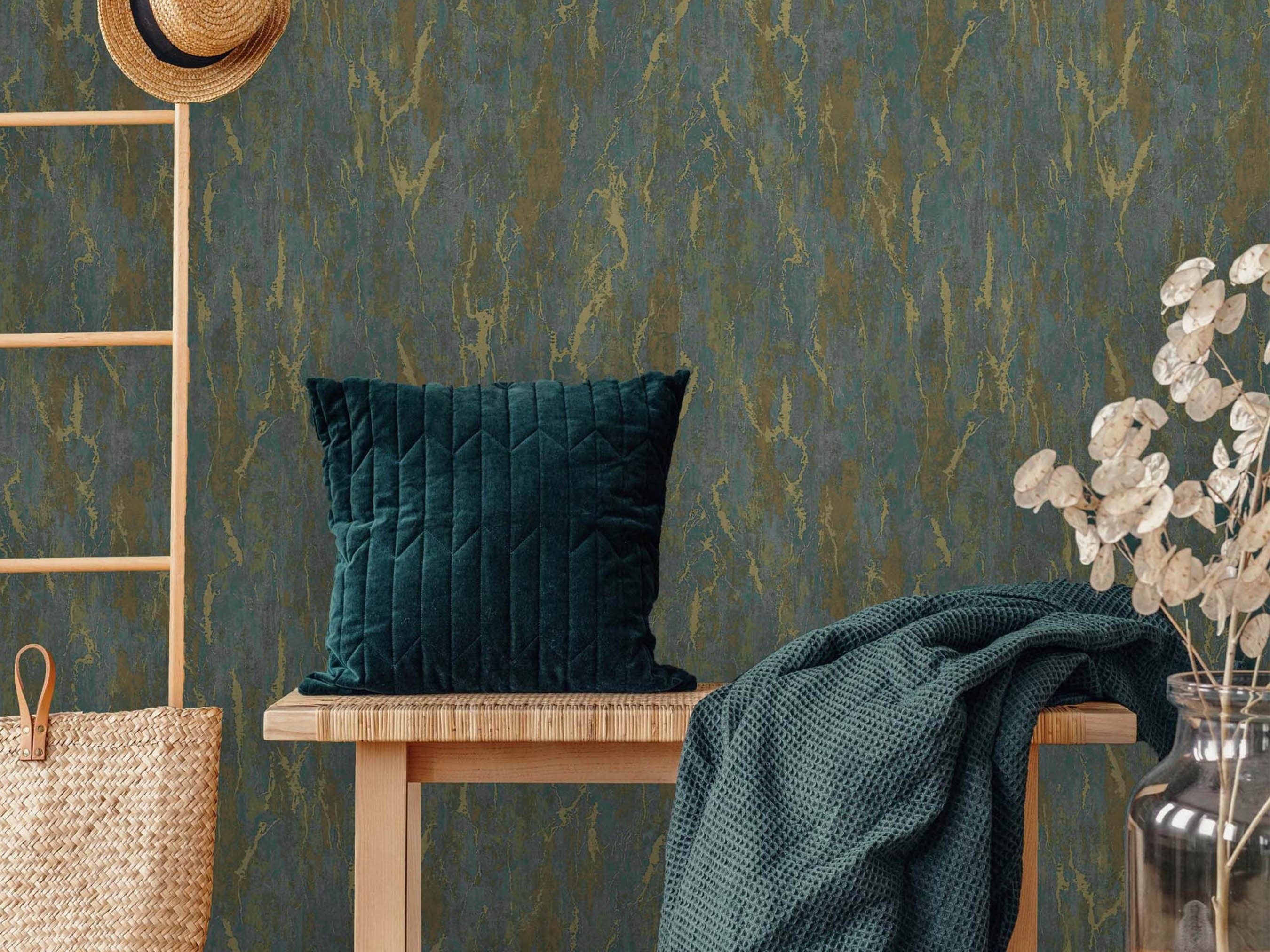 Walloro Luxury Embossed Wallpaper - Wholesale Wallpaper - Modern Embossed Green Gold Sparkling Wallpaper, Home Wall Decor, Aesthetic Wallpaper, Textured Wallcovering Non-Adhesive and Non-Peel1