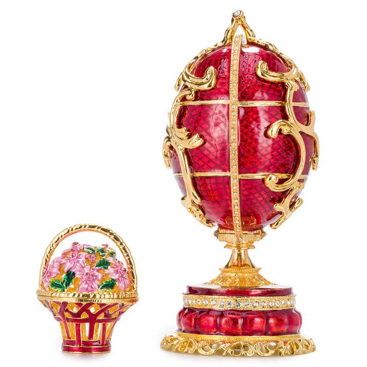 danila-souvenirs - Vendita all'ingrosso Decorazioni da tavolo - Carillon Faberge Spring Flowers Egg Carillon portagioie rosso