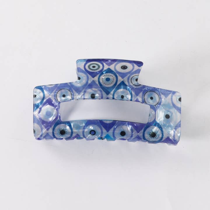 NINEXIS - Wholesale Hair Clip - Women's - CWAHA1612_RECTANGULAR PRINT BLUE SERIES HAIR CLAW CLIP