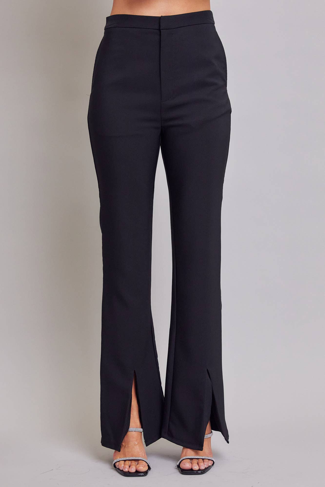 Black Woven Double Breasted Blazer with Ruffle Peplum & Pants Set for wholesale on Faire4